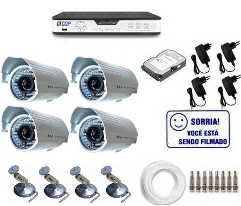 Kit Dvr 4canais +4 Cameras Blindadas+hd+fonte